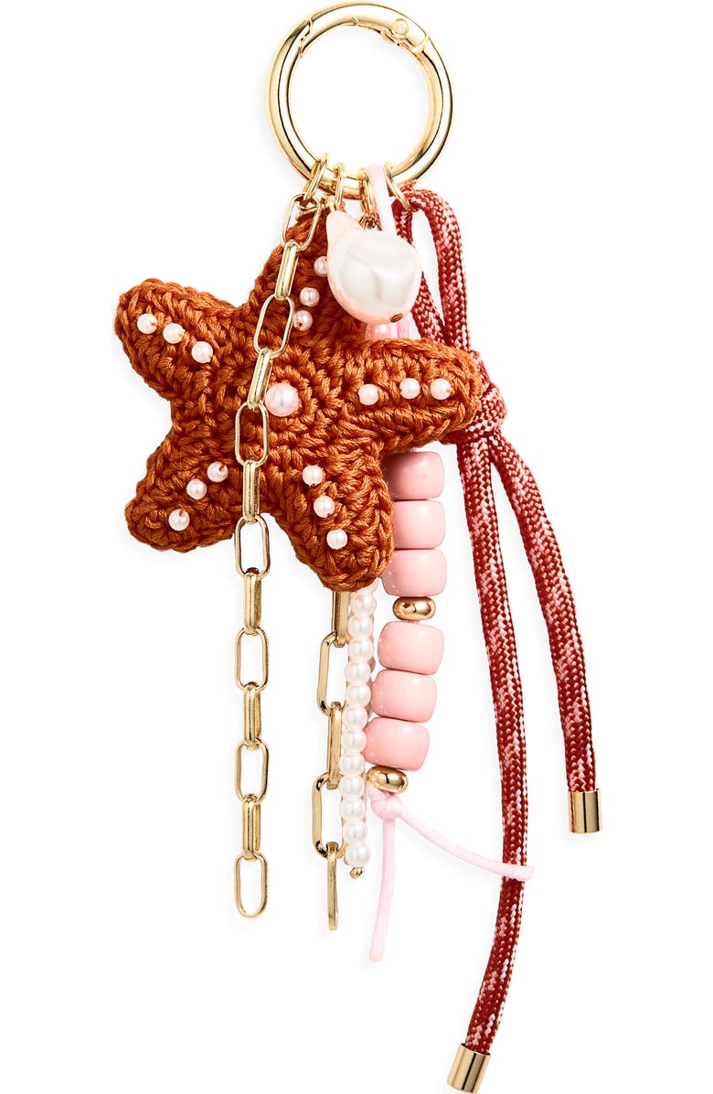 Chelsea28 Crochet Starfish Bag Charm, Main, color, Orange Multi- Gold