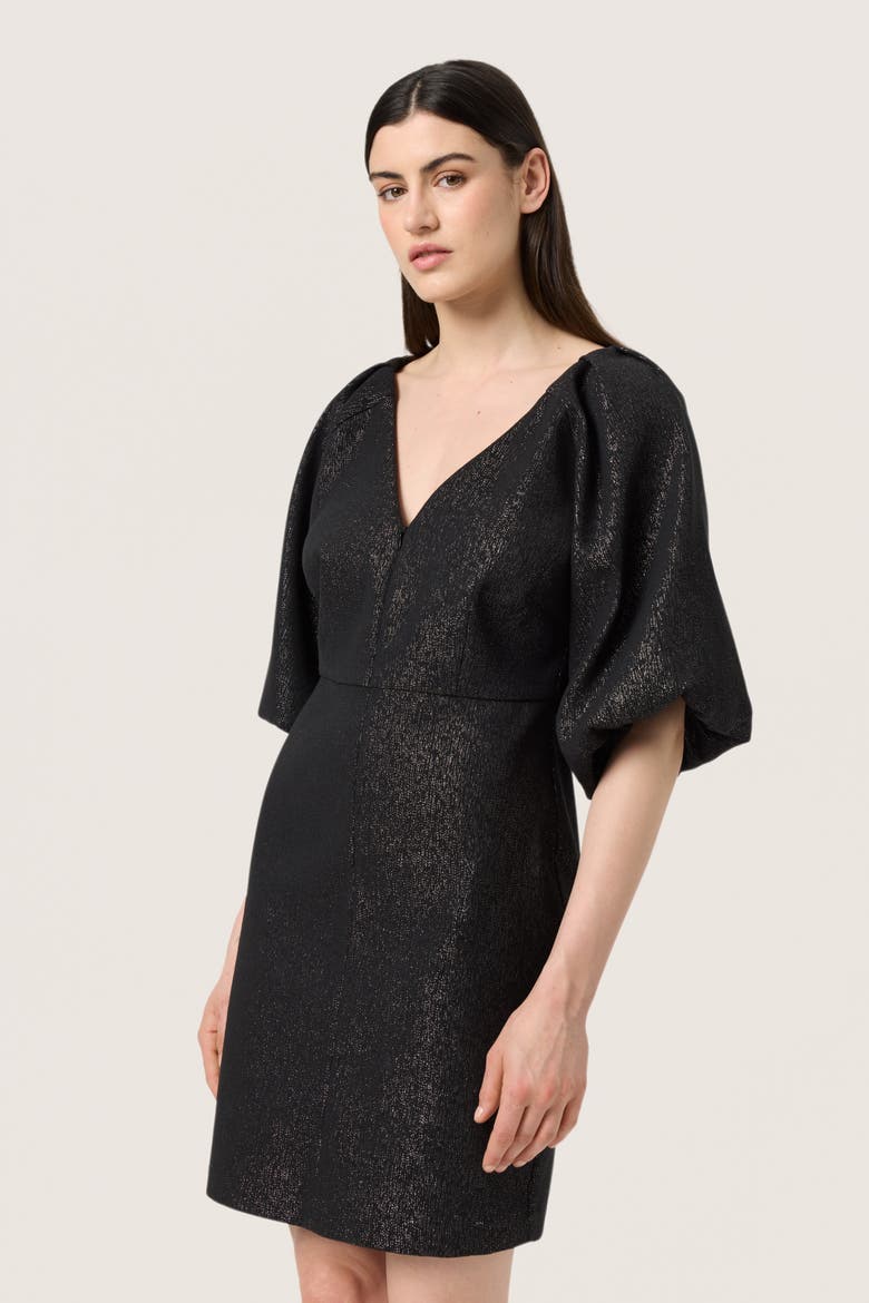 SLCahlina Metallic V-neck Mini Dress, Main, color, Gun Metal