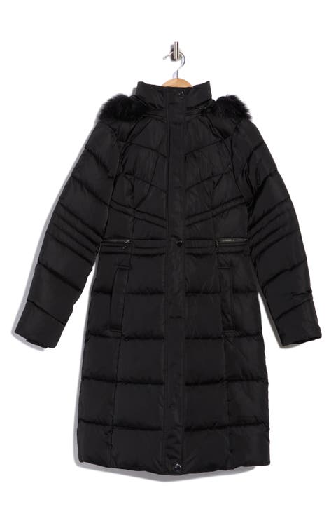 Samira Long Quilted Coat with Removable Faux Fur Trim
