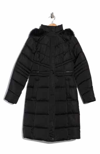 Samira Long Quilted Coat with Removable Faux Fur Trim