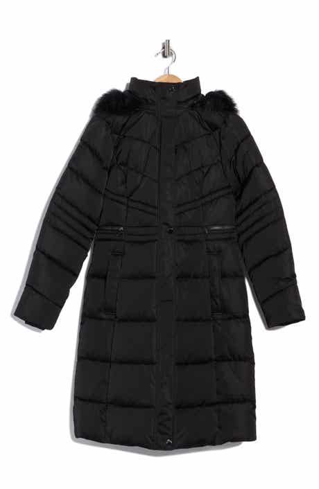 Samira Long Quilted Coat with Removable Faux Fur Trim