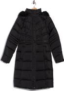 Ted Baker London Samira Long Quilted Coat with Removable Faux Fur Trim