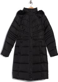 Ted Baker London Samira Long Quilted Coat with Removable Faux Fur Trim