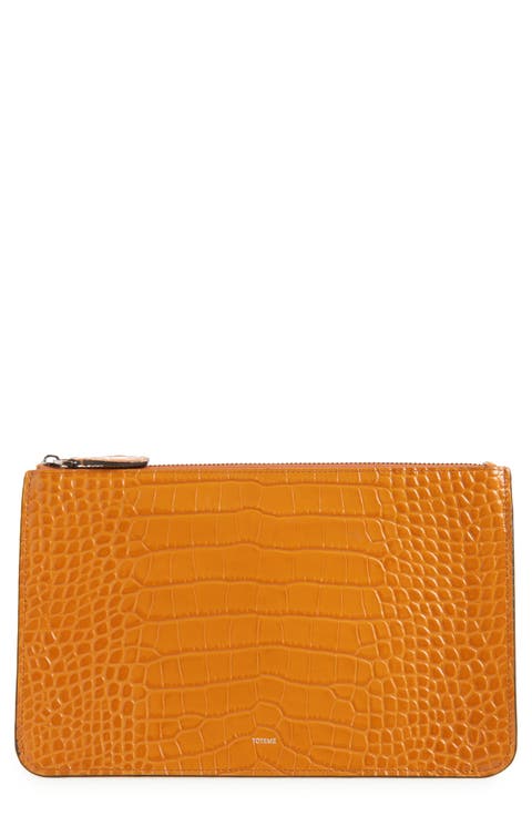 Threefold Croc Embossed Leather Clutch