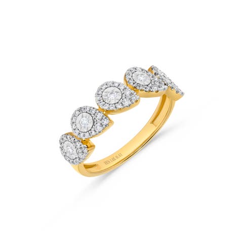 Pear-Shaped Miracle Diamond Stack Ring in 14K Two Tone Gold
