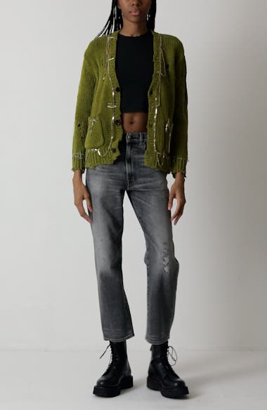 R13 Safety Pin Chain Detail Ripped Cotton Cardigan | Nordstrom