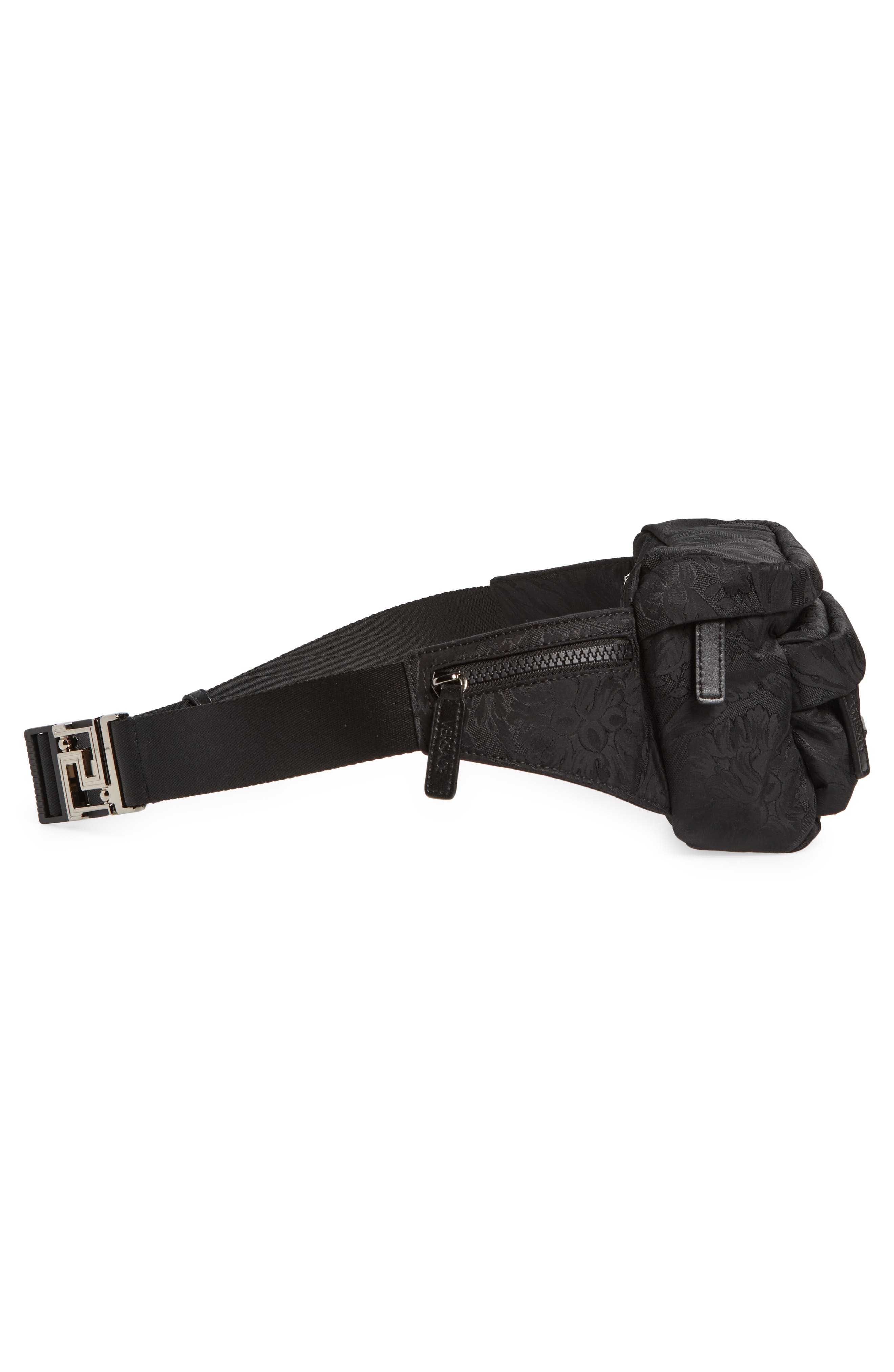 Versace Small Barocco Jacquard Nylon Belt Bag, Alternate, color, Black Ruthenium