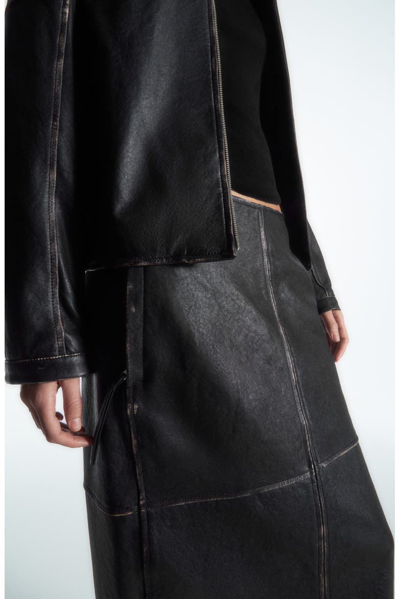 Racer Paneled Leather Skirt, Alternate, color, BLACK DARK