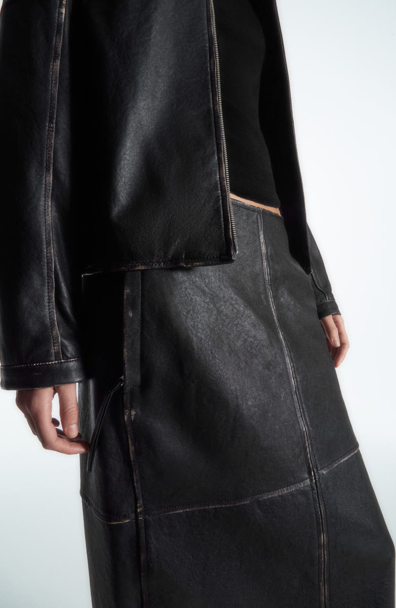 COS Racer Paneled Leather Skirt, Alternate, color, 