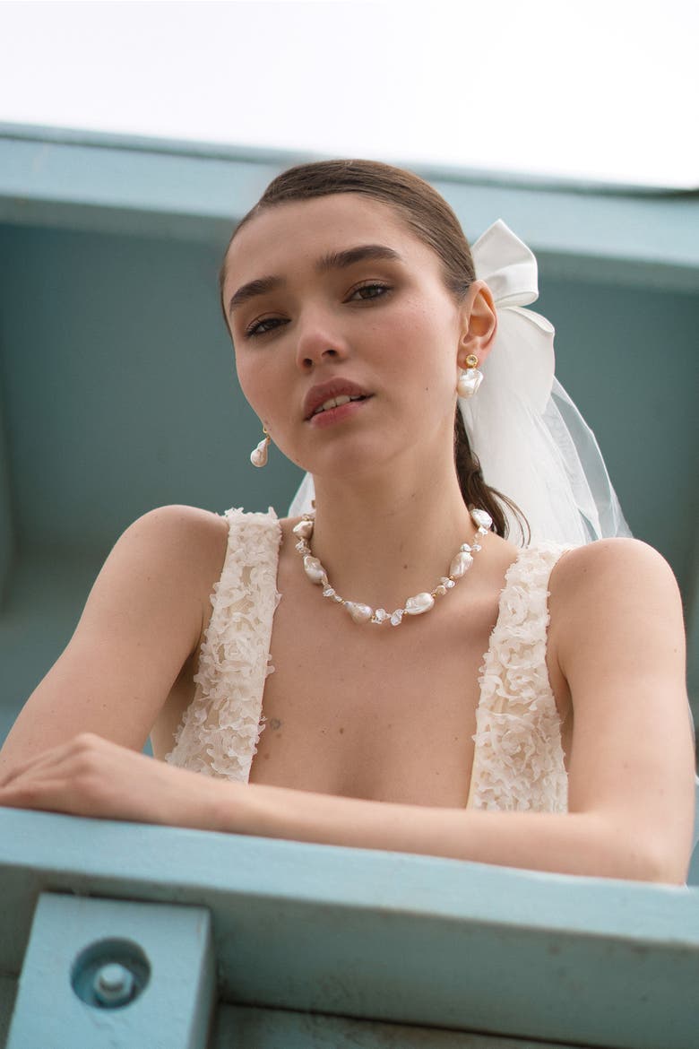 Natasha Freshwater Petal & Baroque Pearl Beaded Necklace, Alternate, color, Gold