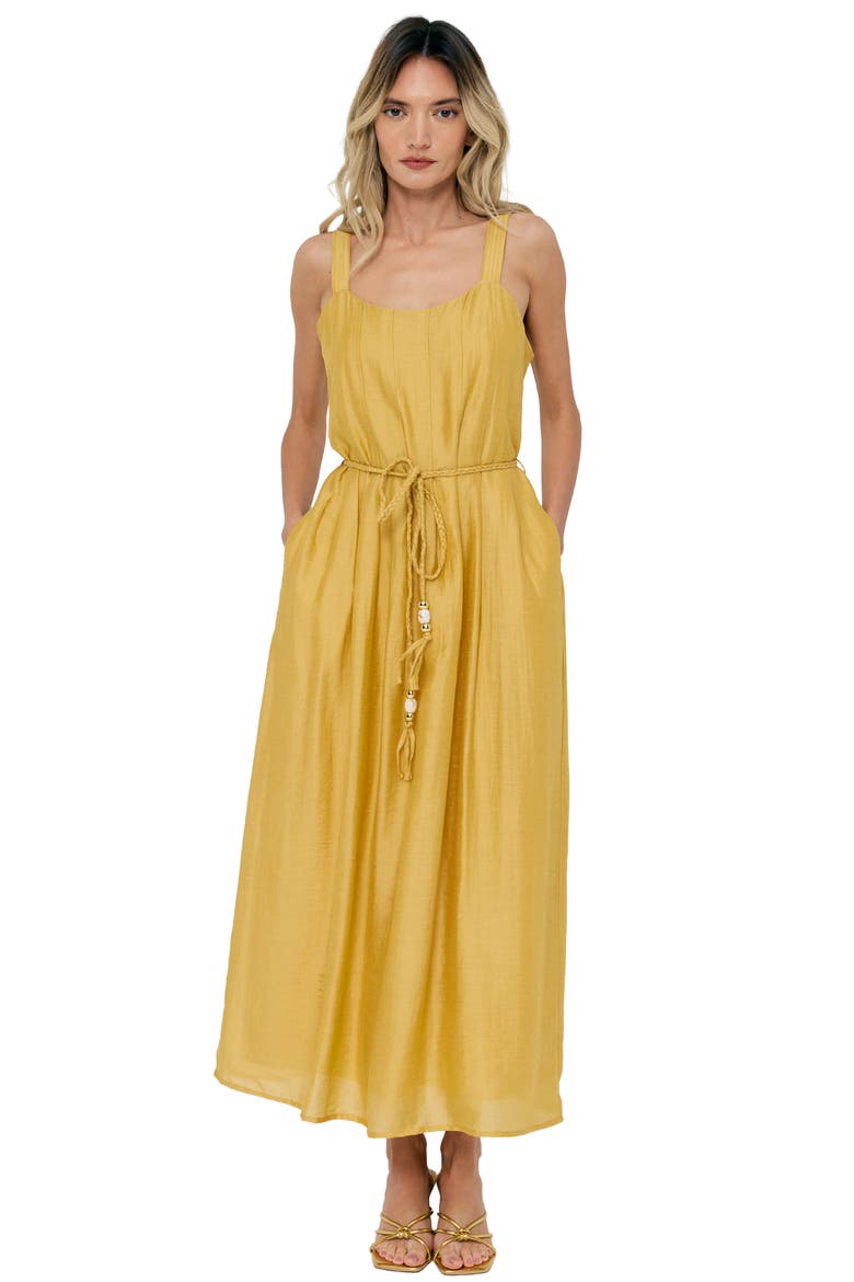 Claudia Tie Waist Midi Dress, Alternate, color, PIMROSE YELLOW