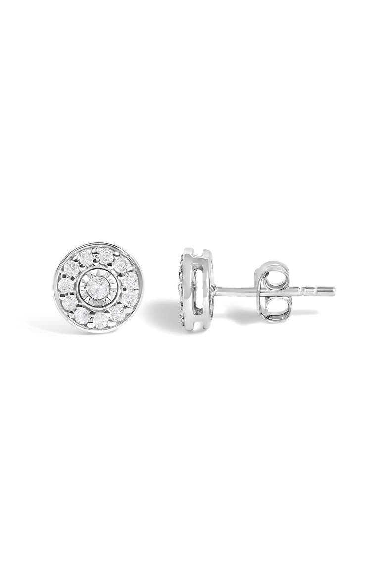 .925 Sterling Silver 1/4 Cttw Diamond Miracle Set Solitaire with Halo Stud Earrings, Alternate, color, Silver