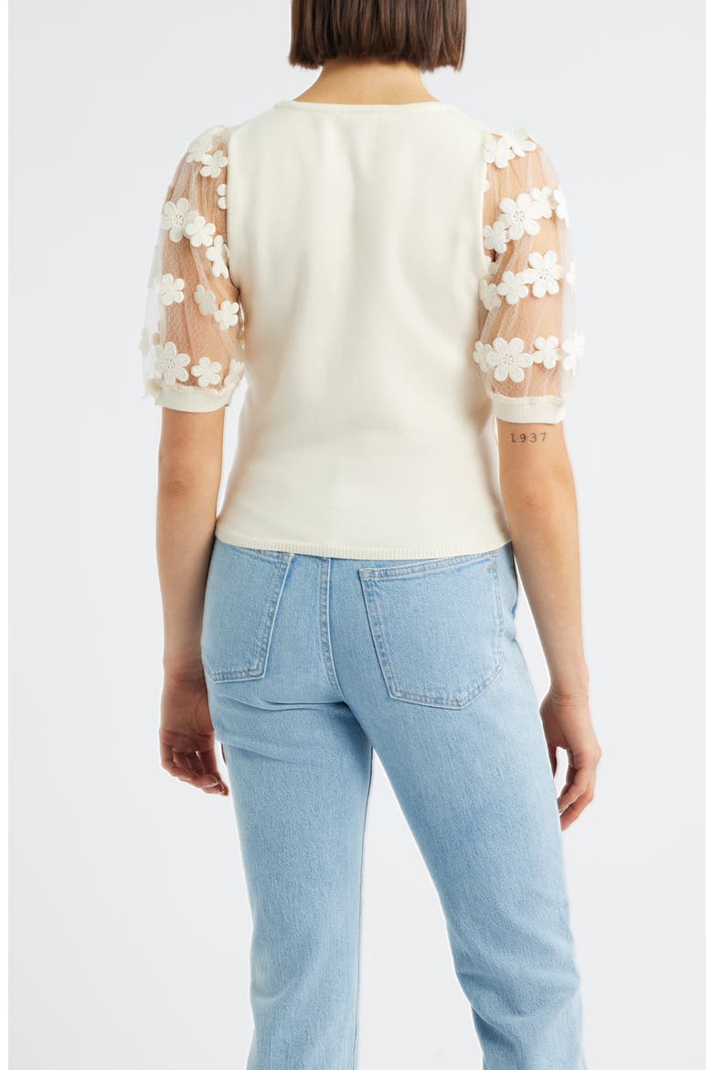 Floral Appliqué Short Sleeve Surplice Sweater, Alternate, color, CREAM
