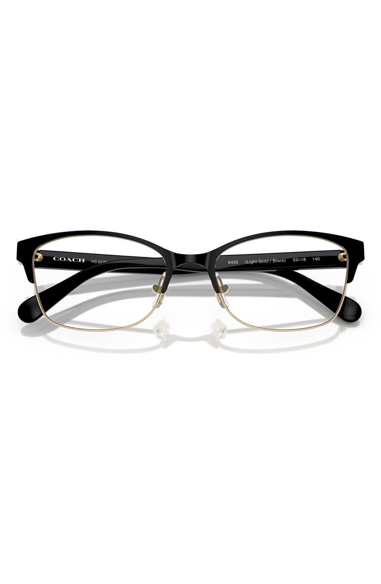 COACH 53mm Rectangular Optical Glasses, Alternate, color, Light Gold / Black / Demo Lens