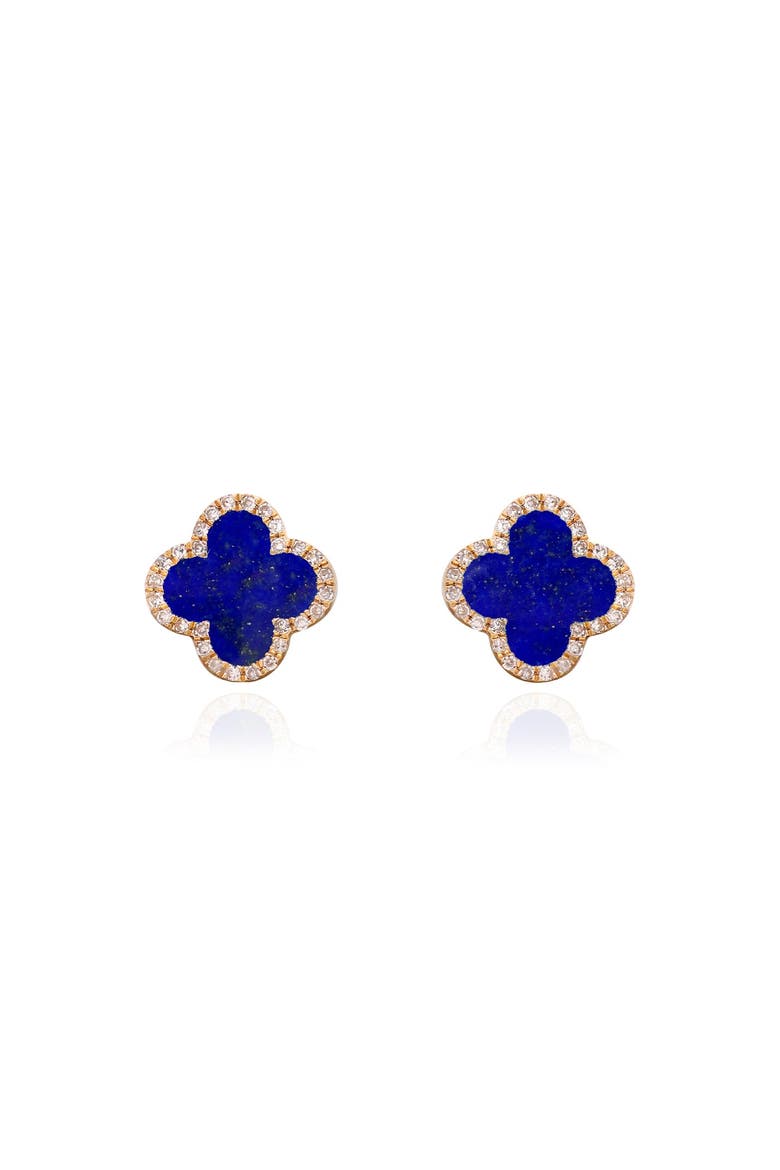 Lapis Diamond Clover Stud Earrings, Alternate, color, Lapis