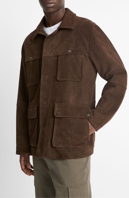 Vince Collared Flap Pockets Long Sleeves Jacket In Dark Brown