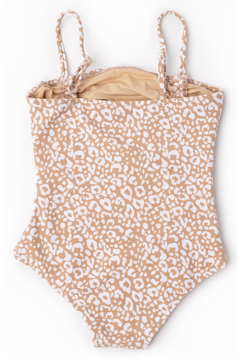 Kids' Ditsy Leopard Ruched One-Piece UPF 50+ Swimsuit, Alternate, color, BROWN