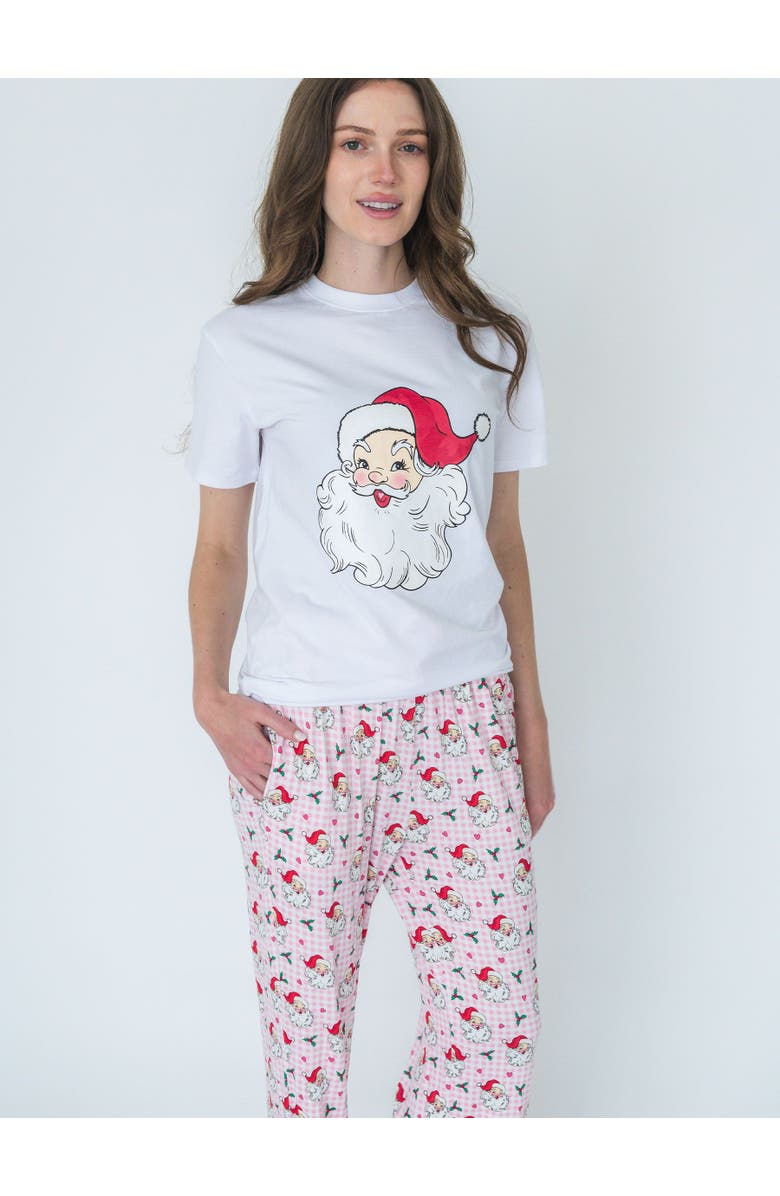 RuffleButts SoftSnooze Gender Inclusive Adult Pajama Pants, Alternate, color, Pink Dear Santa