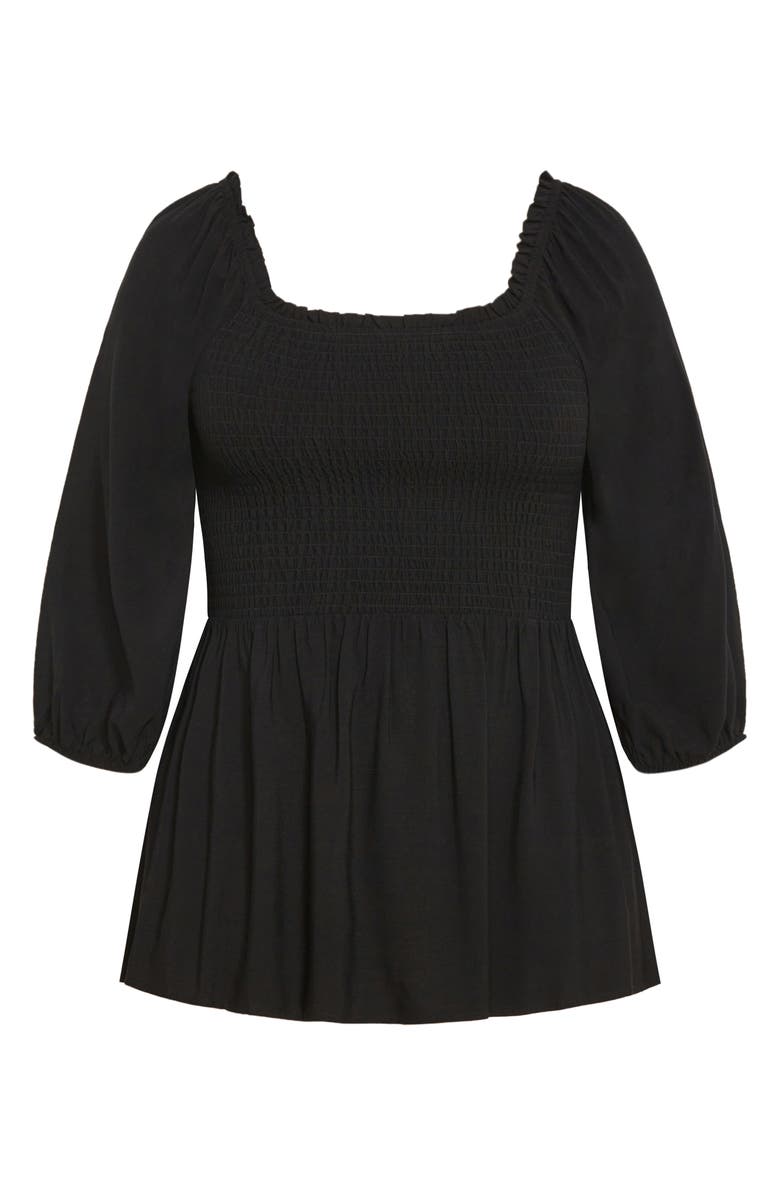 City Chic Poppy Smocked Peplum Top, Alternate, color, Black