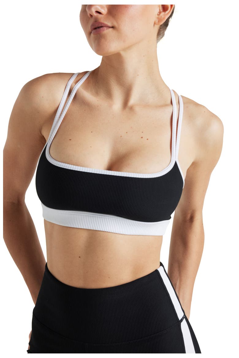 Color Block Rib Bra, Alternate, color, Black/White