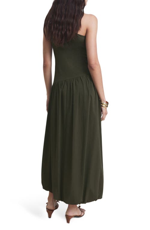 Mango One-shoulder Bubble Hem Midi Dress In Green