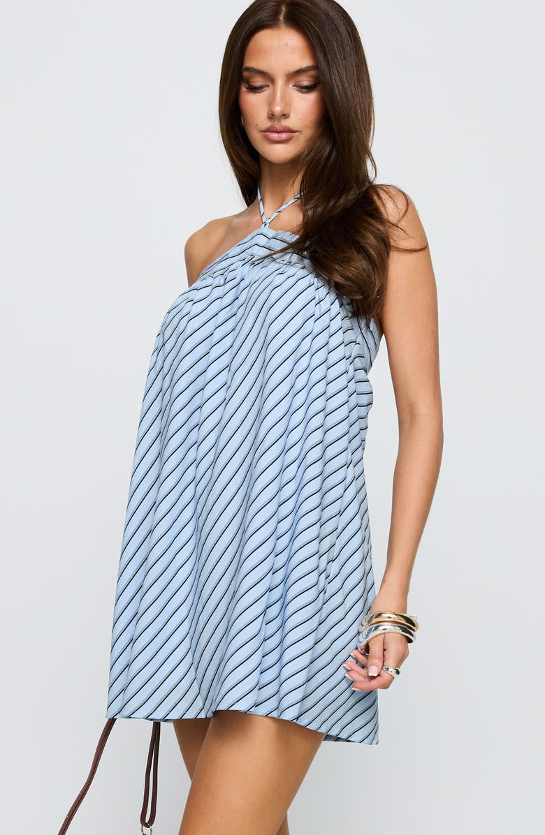 Princess Polly Moonlit Stripe Halter Minidress, Alternate, color, Blue Stripe