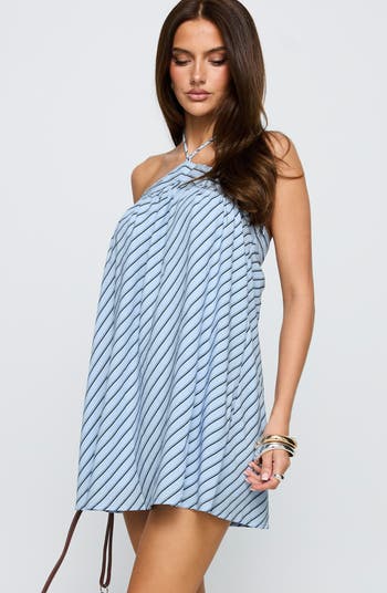 Moonlit Stripe Halter Minidress