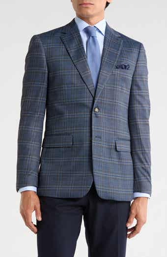 Slim Fit Plaid Stretch Knit Sport Coat