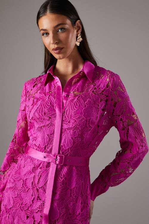 Coast Lace Long Sleeve Shirt Dress In Pink