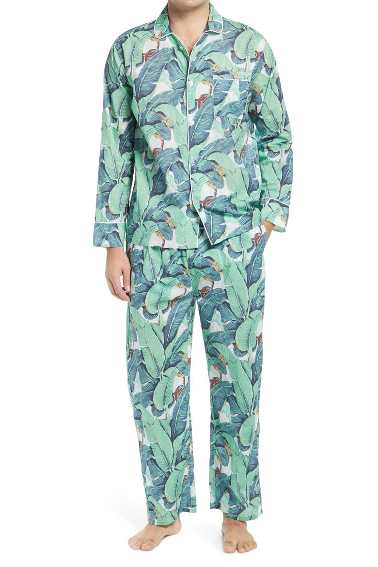Men's Martinique® Banana Leaf Print Pajamas, Main, color, GREEN
