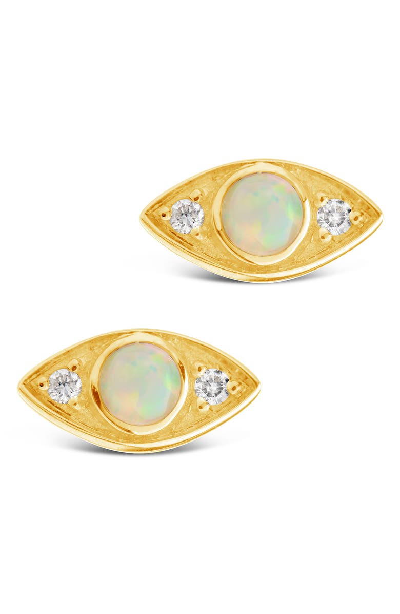 STERLING FOREVER FINE SF Fine 14K Gold Opal & Diamond Evil Eye Earrings, Main, color, 