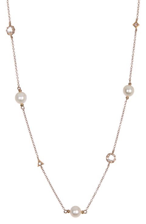 14K Gold Cleo 7-8mm Cultured Pearl & Stone Necklace