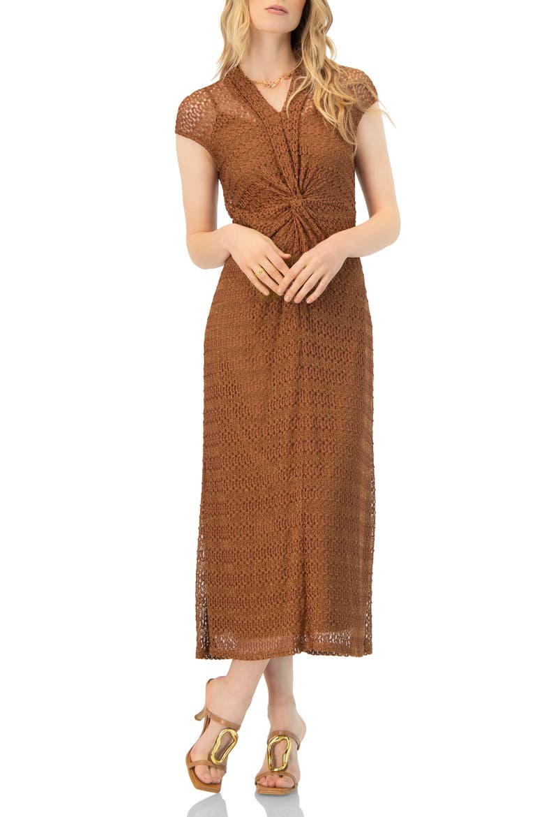 Long Knitted Off-Shoulder Dress, Main, color, Brown