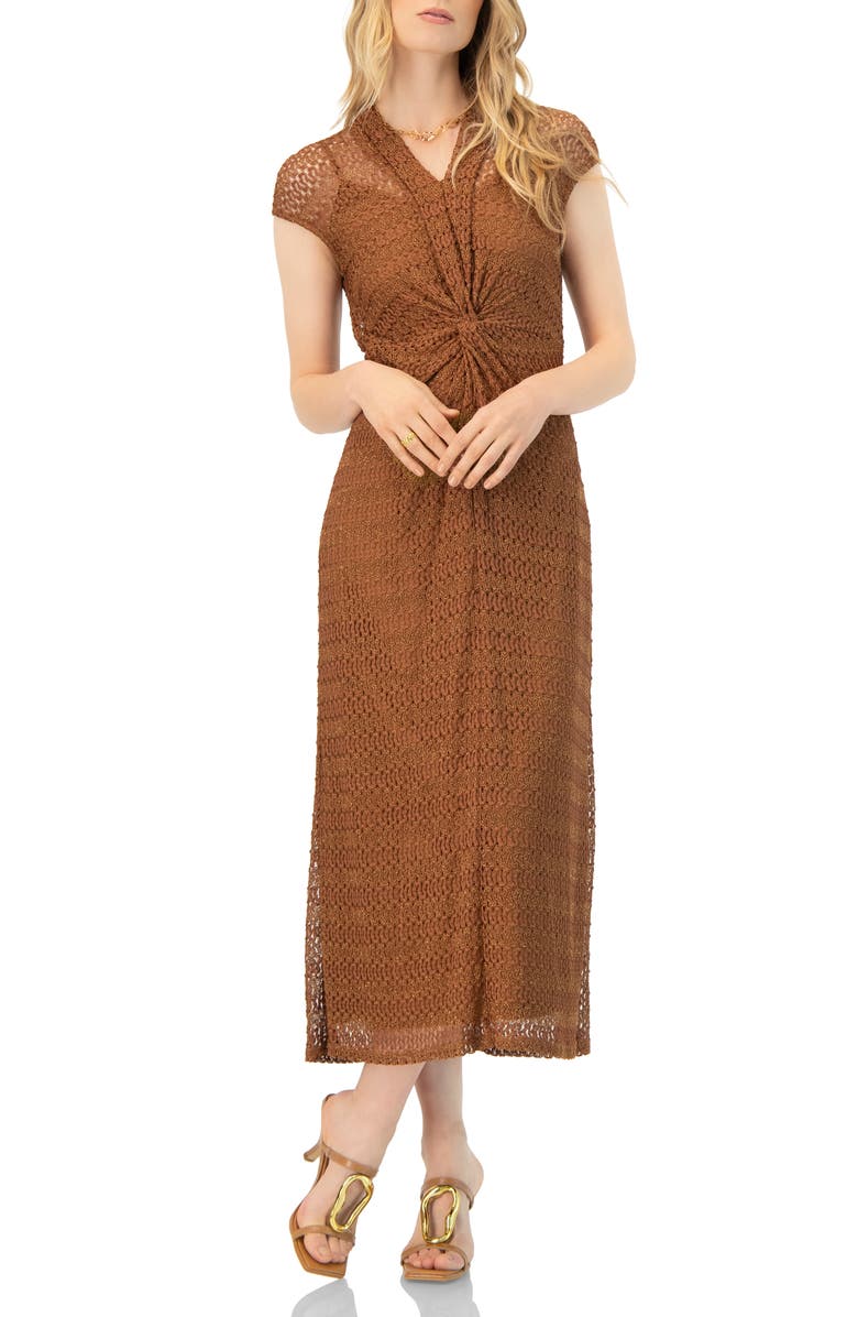 IVONNE Long Knitted Off-Shoulder Dress, Main, color, Brown