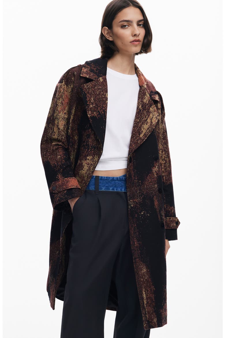 Marble Print Overcoat, Alternate, color, BROWN