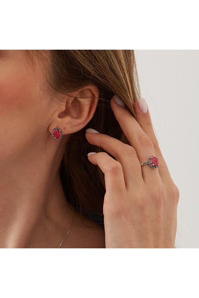 Oval Red Opal High Quality Sterling Silver Earrings, Alternate, color, Silver