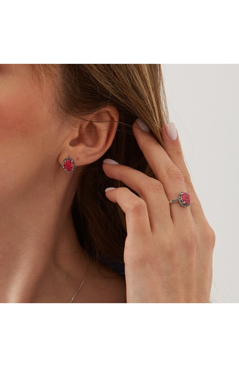 Spero London Oval Red Opal High Quality Sterling Silver Earrings, Alternate, color, Silver