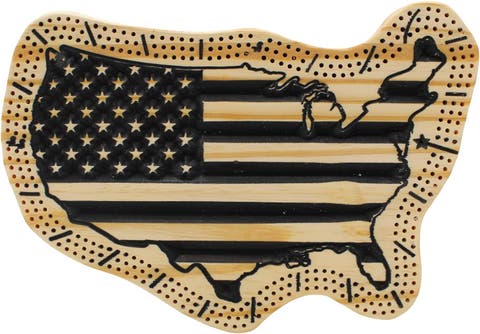 United States Cribbage Board Handmade And Carved