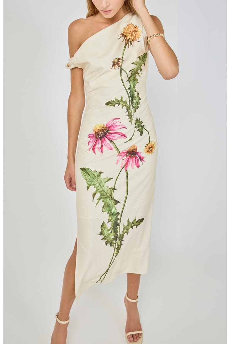 Floral Print Asymmetric Sleeveless Dress, Alternate, color, CREAM