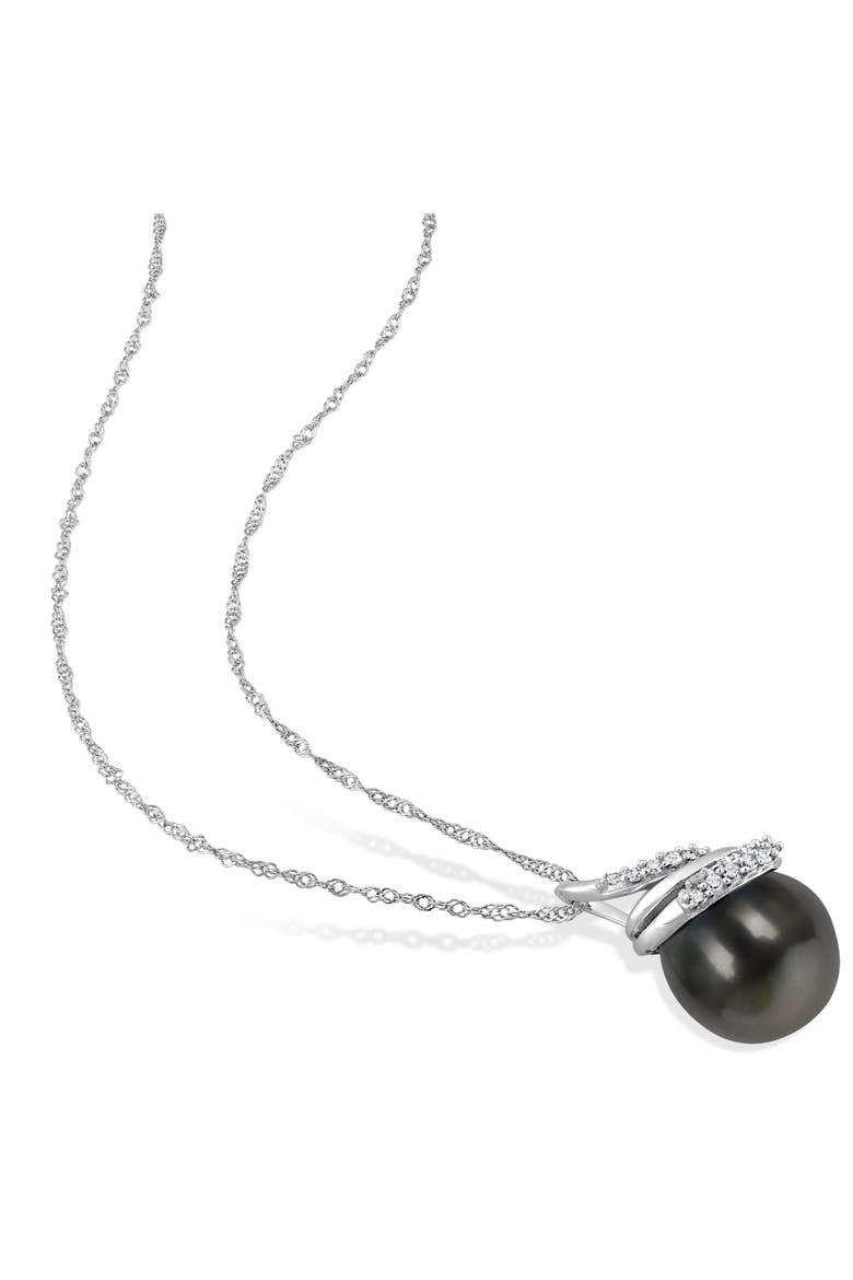 Cultured Pearl & Diamond Swirl Necklace, Alternate, color, Tahitian Pearl/14K White Gold
