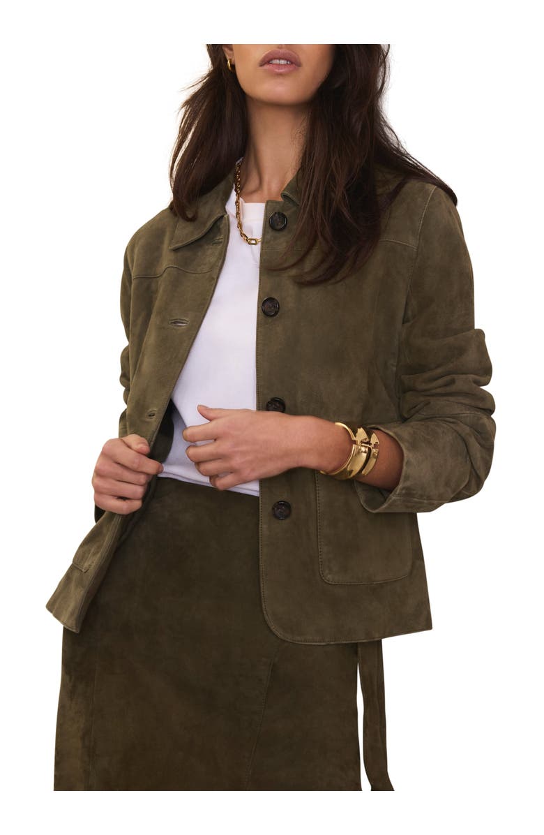 MINT VELVET Suede Jacket with Classic Collar & Button-Front Pockets, Alternate, color, Khaki