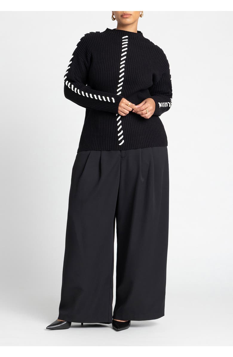 ELOQUII Stitch Detail Sweater, Alternate, color, Black Onyx