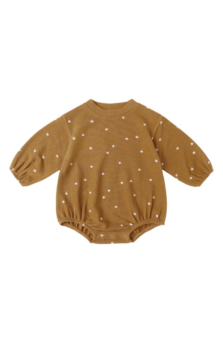 Rylee + Cru Spongey Star Print Stretch Cotton Knit Romper, Main, color, Golden Brown