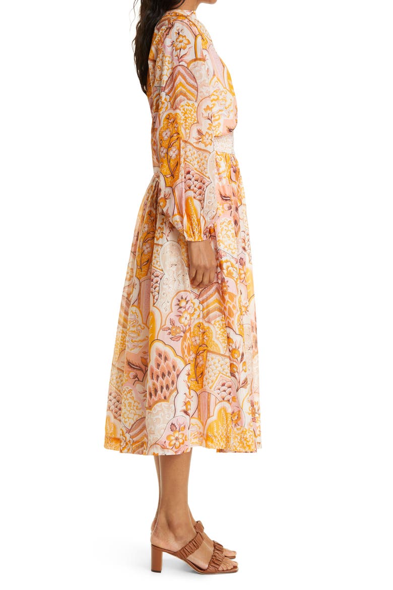 Poppy Floral Mix Print Long Sleeve Cotton Dress, Alternate, color, GOLDEN WALLFLOWER