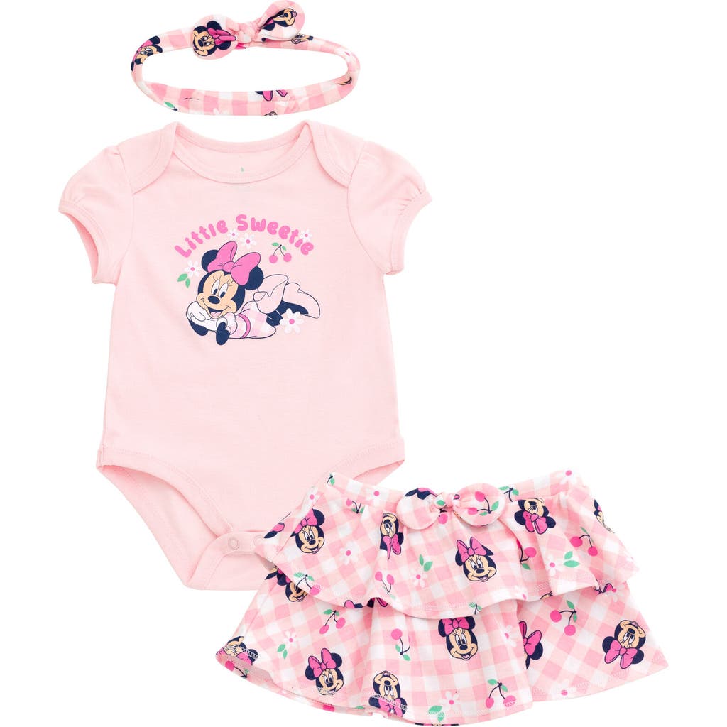 Disney Minnie Mouse Bodysuit Skirt & Headband Set In Pink