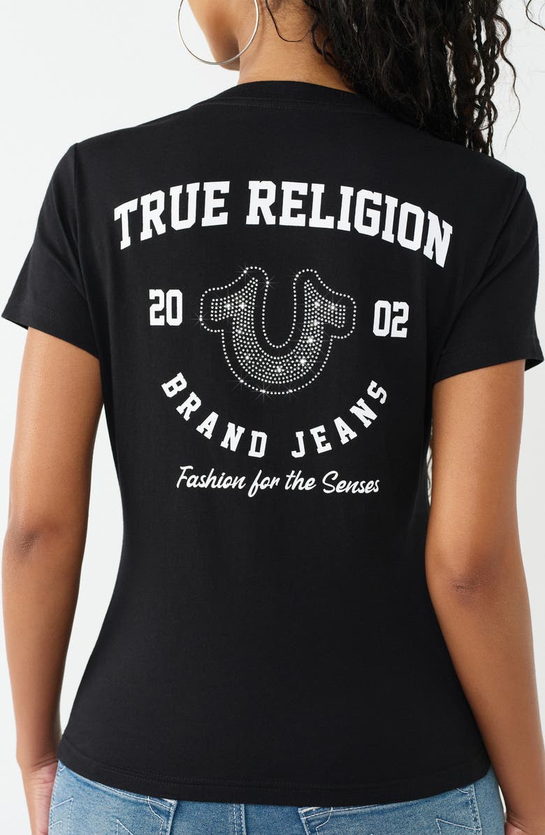 True Religion Crystal V-Neck Tee, Alternate, color, Jet Black