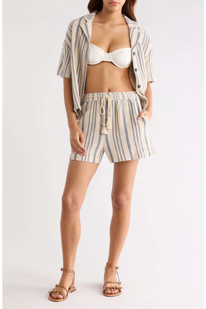 Stripe Cotton Drawstring Shorts, Main, color, BEIGE/ BLUE STRIPE