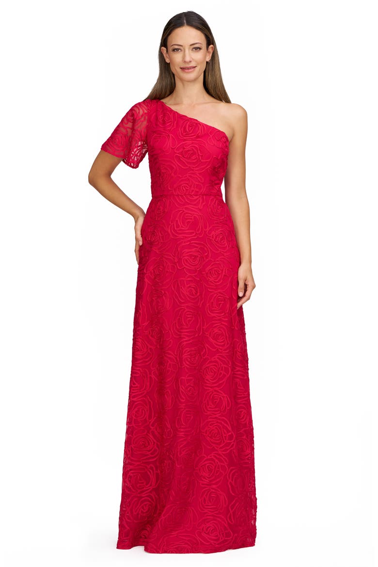 Anastasia Single Flutter Sleeve Gown, Alternate, color, MAGENTA GLOSS