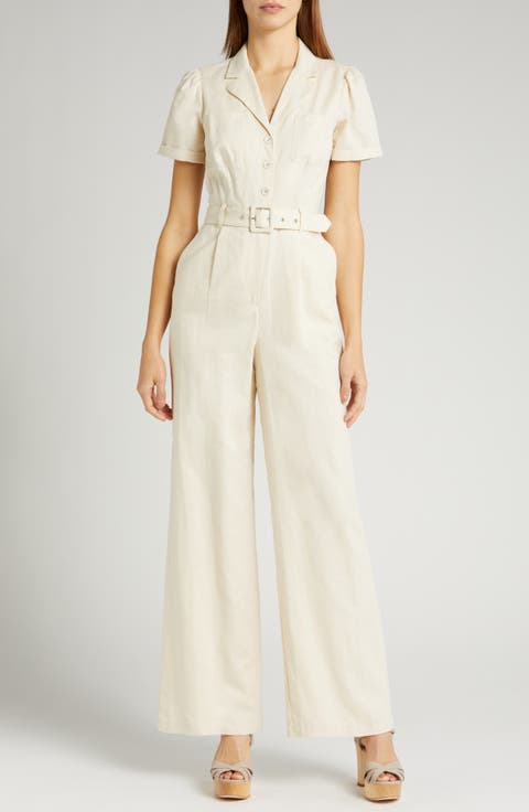 Aislee Belted Linen Blend Jumpsuit