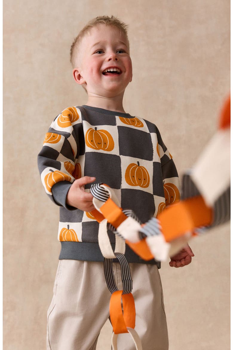 Kids' Pumpkin Sweatshirt, Alternate, color, BLACK